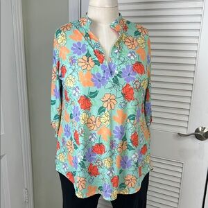 Heimish USA Floral Tunic Blouse 2X Mint Green Boho Top